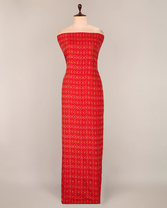 Red Cotton Silk Ikat Fabric with traditional weave
