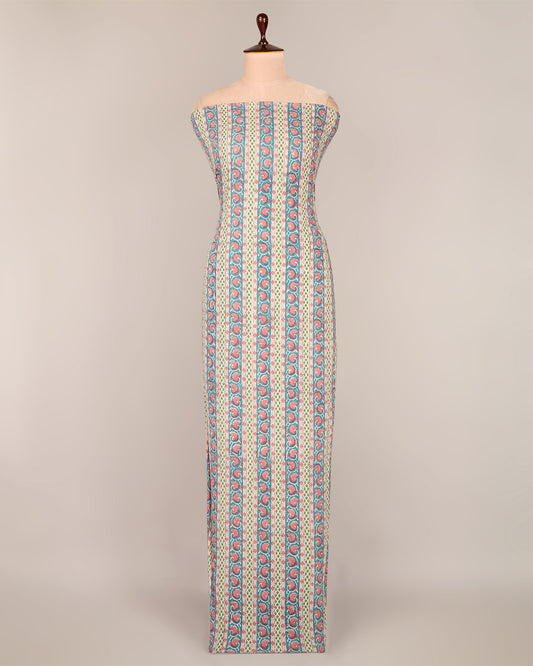 Cotton Jaipuri Block Jaal Printed Fabric in Rama Green