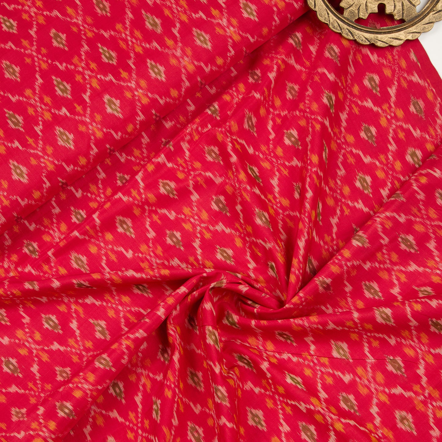 Red Cotton Silk Ikat Fabric