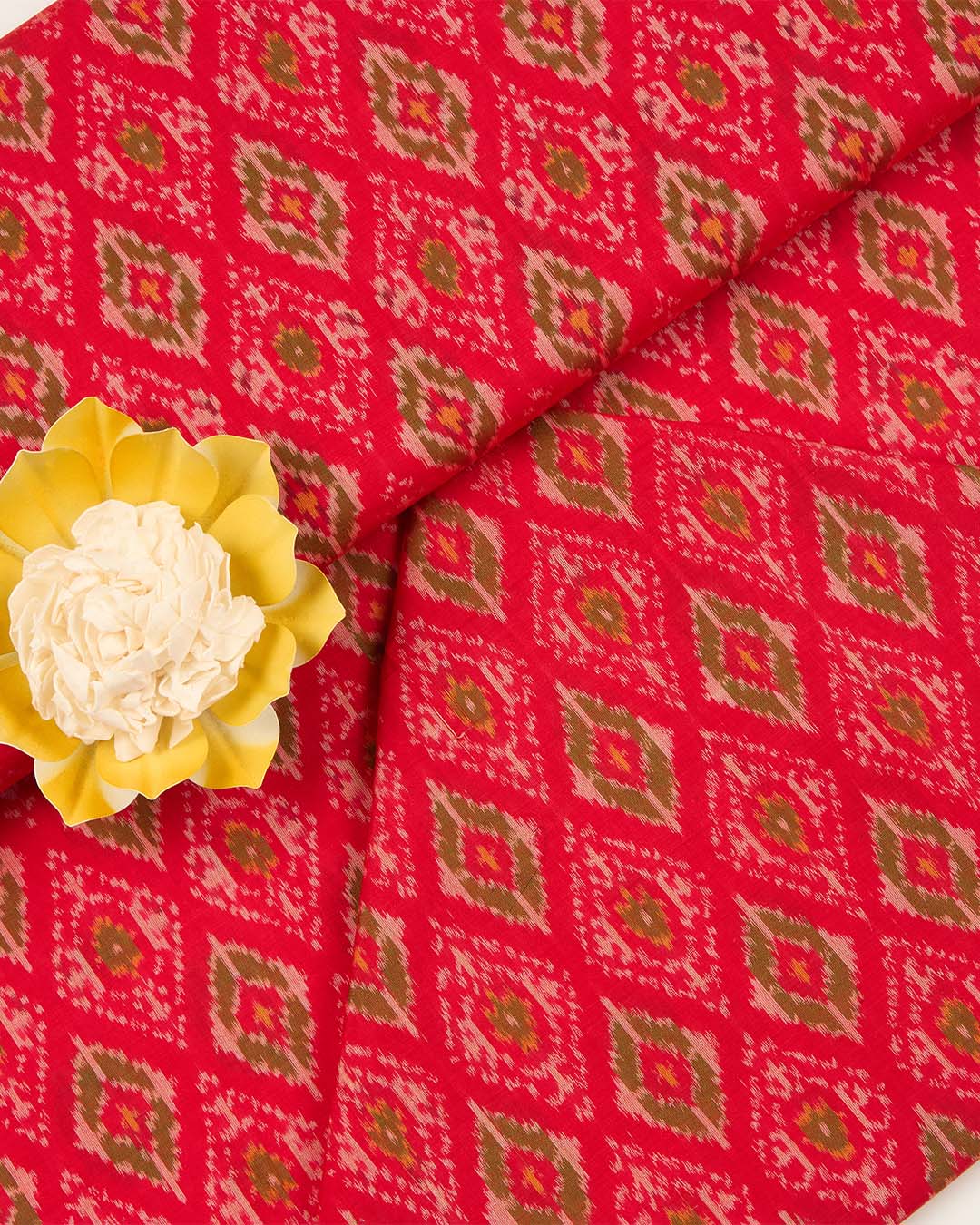 Red Cotton Silk Ikat Fabric