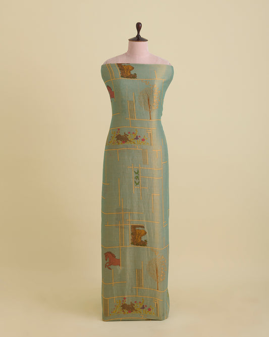 Sea Green Cotton Tissue Abstract Figure Printed Fabric