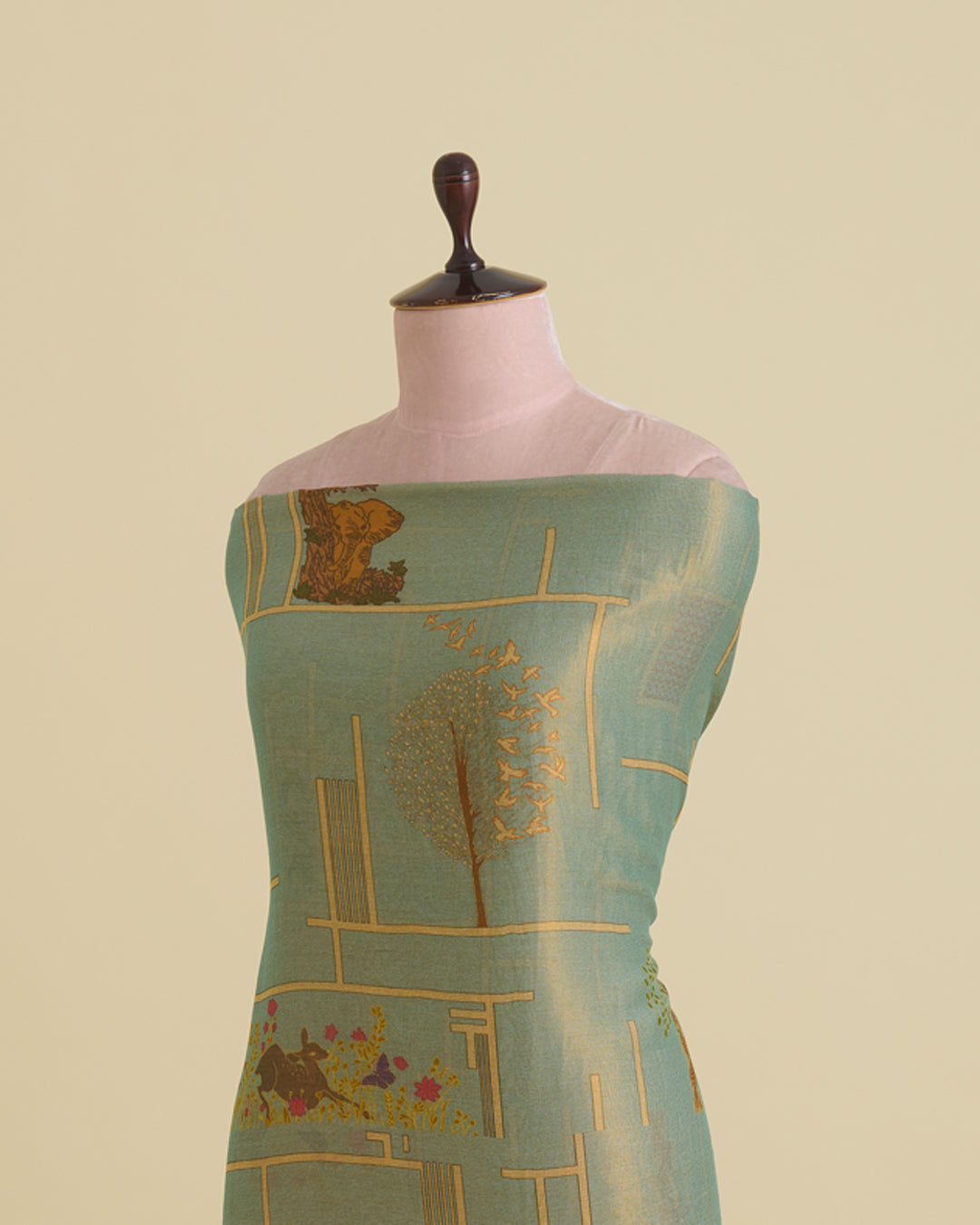 Sea Green Cotton Tissue Abstract Figure Printed Fabric