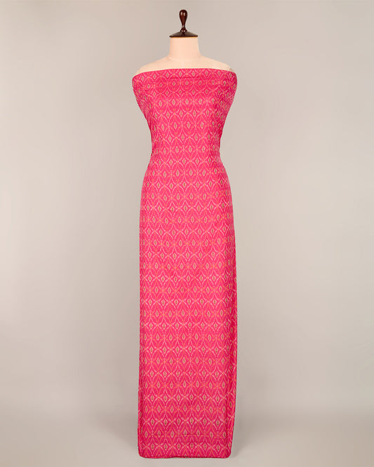 Tomato Pink Cotton Silk Ikat Fabric - Playful and Warm Hue
