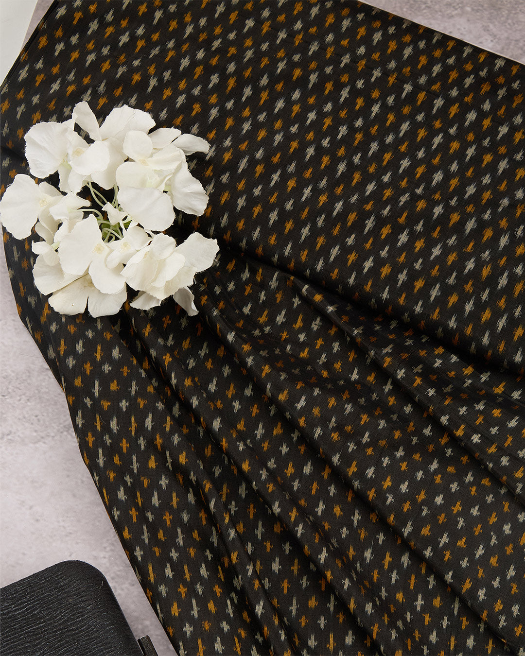 Black Shade Cotton Silk Ikat Fabric
