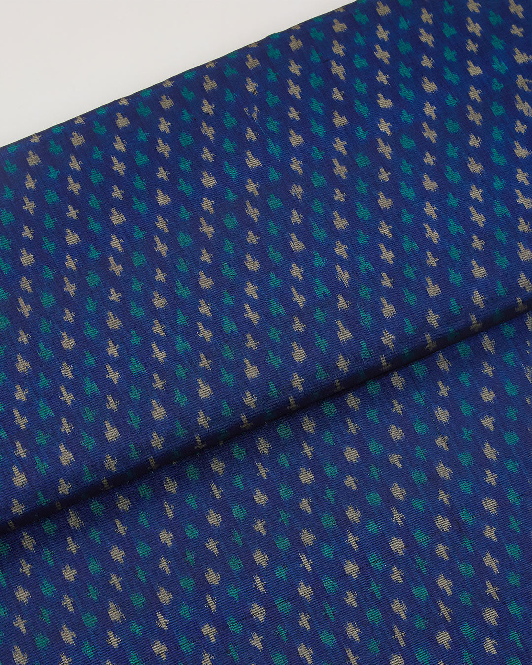 Ink Blue Cotton Silk Ikat Fabric