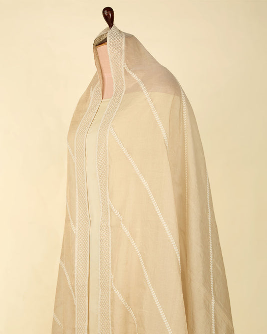 Chanderi Tissue Lucknowi Lehriya Border Dupatta
