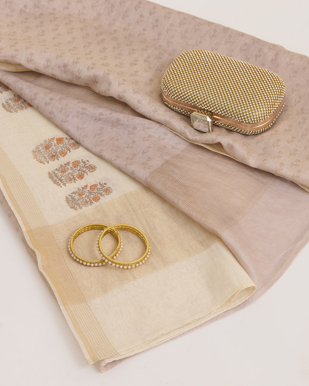 Beige Chanderi Block Printed Dupatta