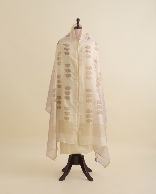 Beige Chanderi Block Printed Dupatta