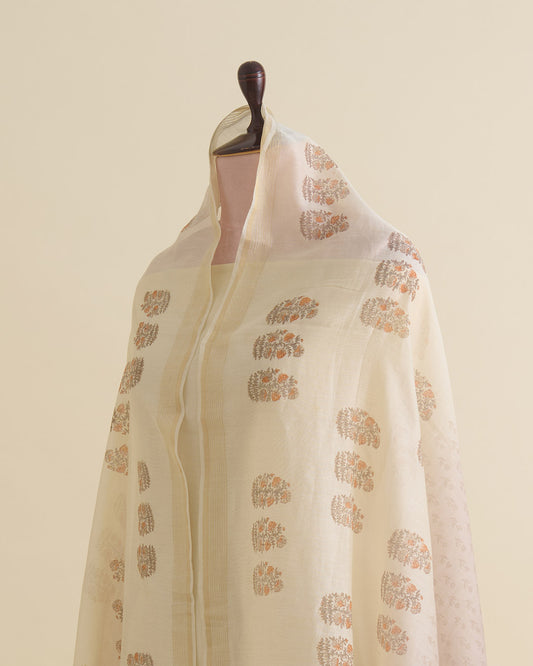Beige Chanderi Block Printed Dupatta