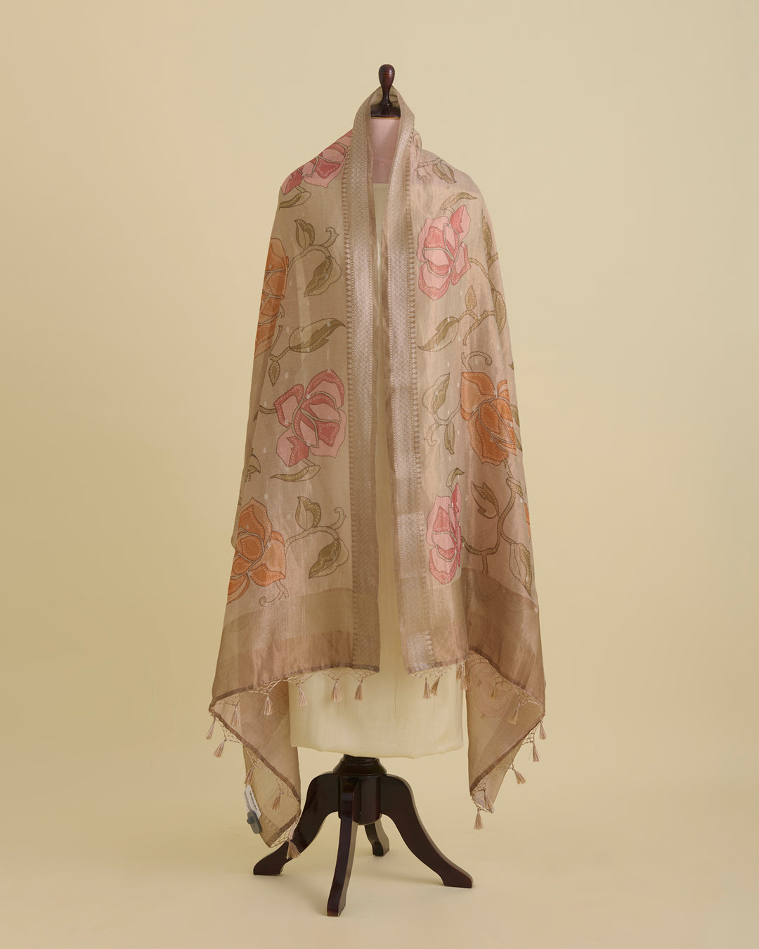 Beige Chanderi Tissue Kalamkari Digital Printed Dupatta