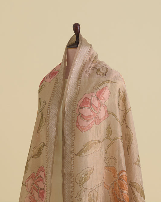 Beige Chanderi Tissue Kalamkari Digital Printed Dupatta