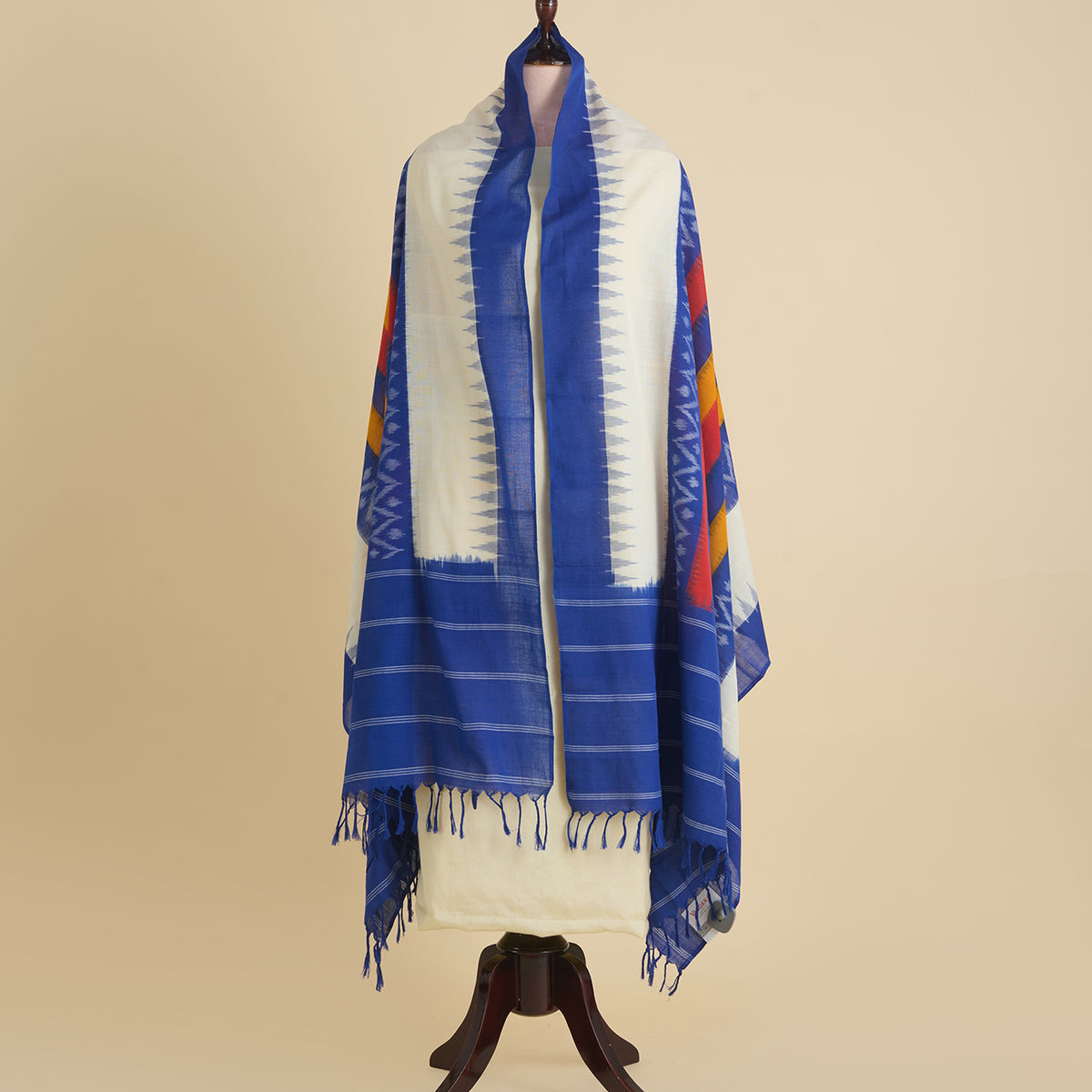 Blue Cotton Silk Ikat Patola Dupatta