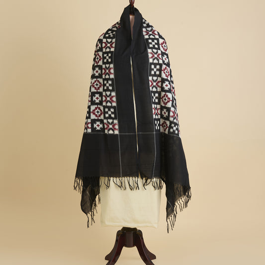 Black Cotton Silk Ikat Patola Dupatta