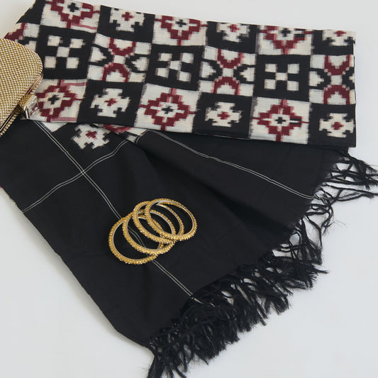 Black Cotton Silk Ikat Patola Dupatta