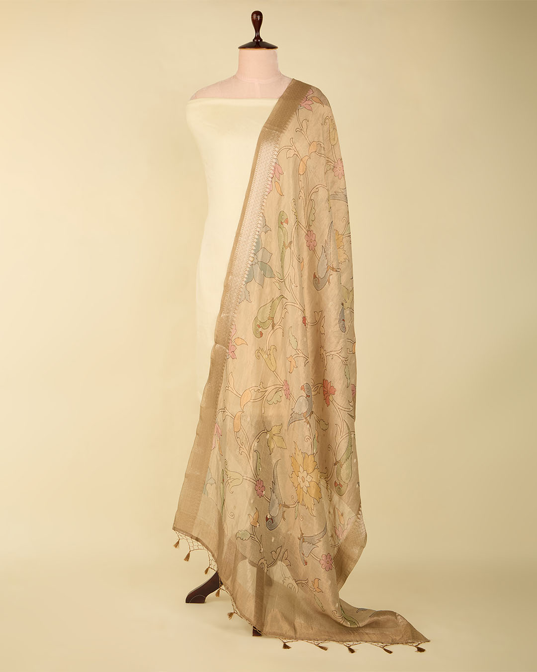 Beige Cotton Silk Ikat Handloom Woven Fabric - Ikat Handloom
