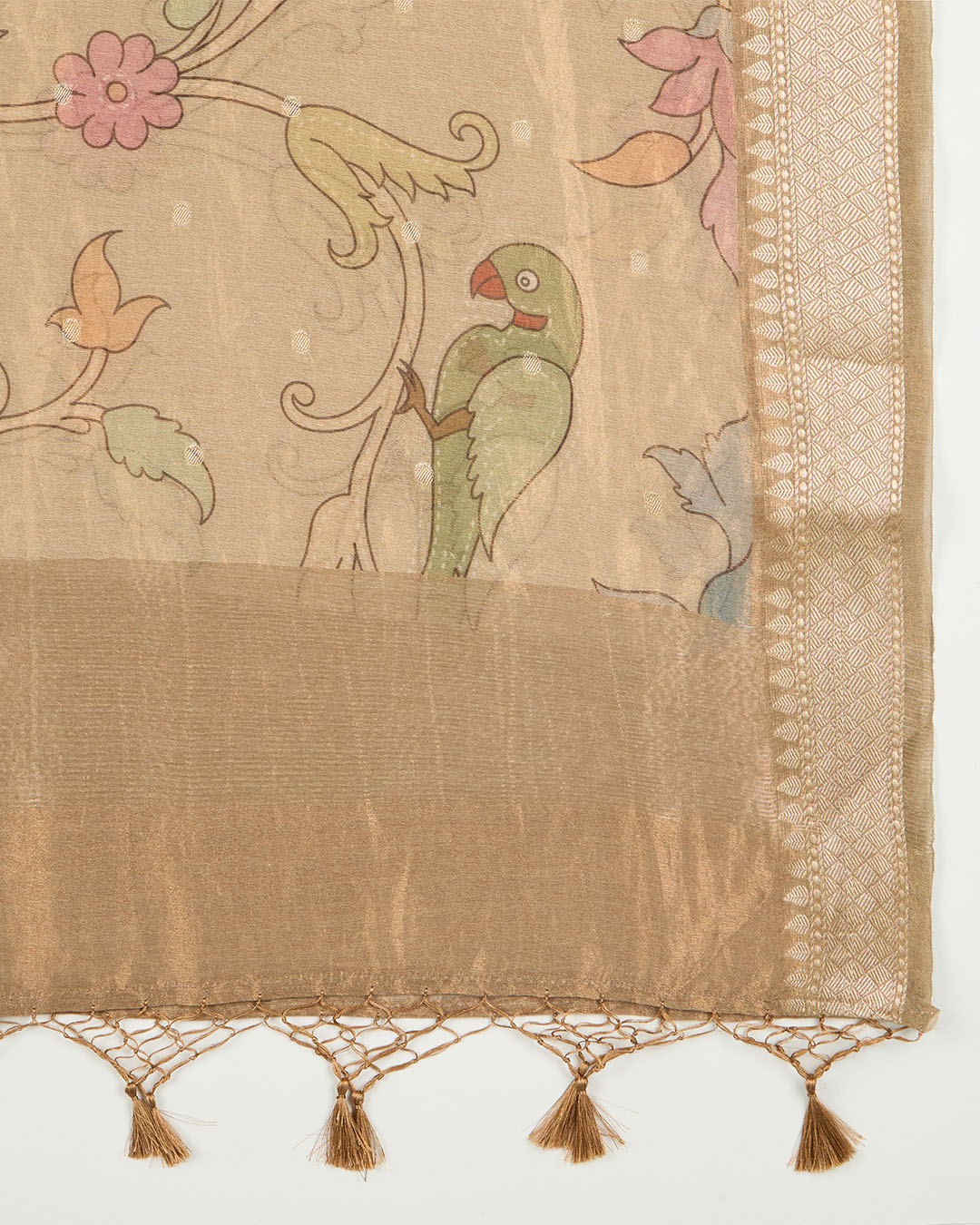 Beige Chanderi kalamkari printed woven dupatta
