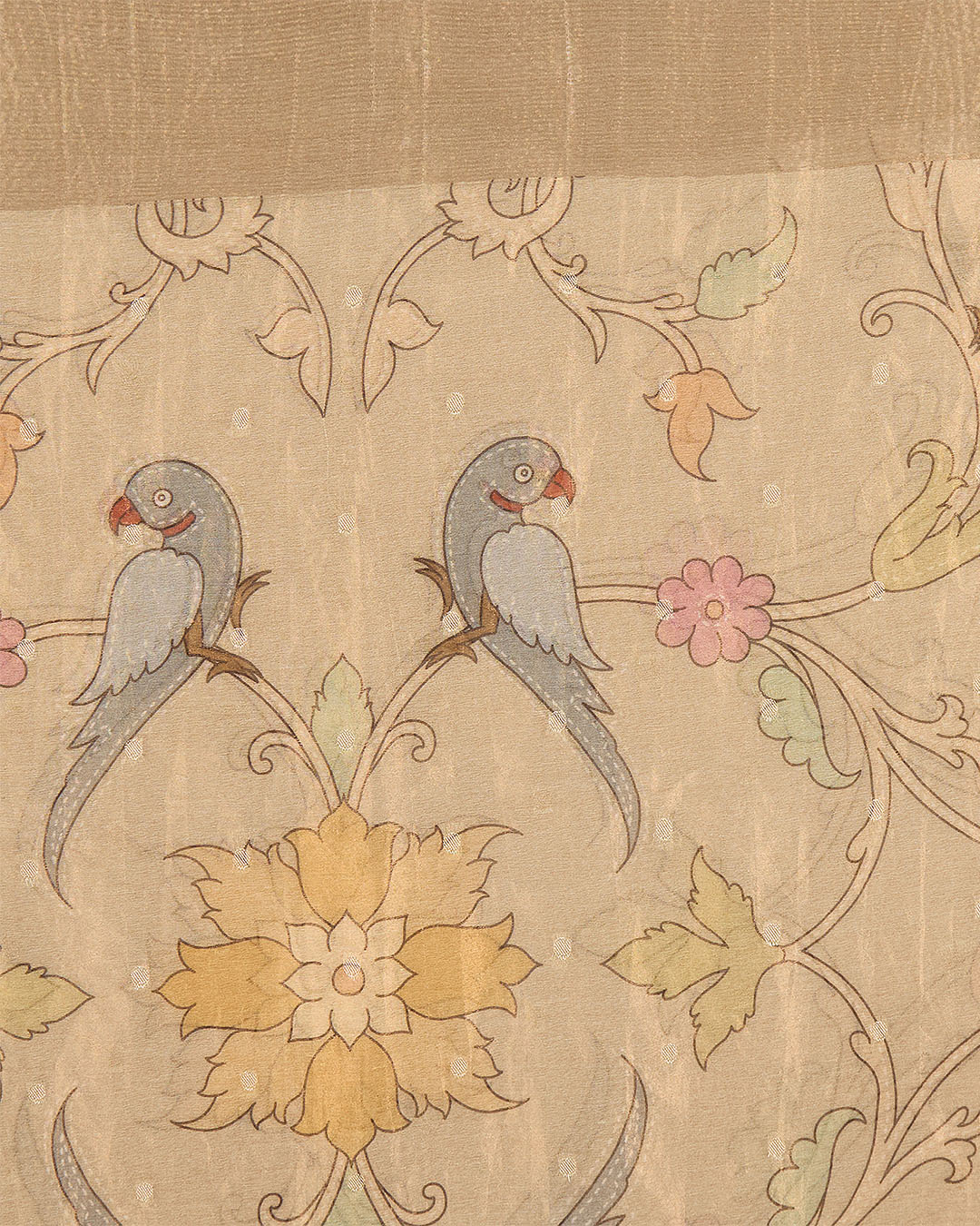 Beige Chanderi kalamkari printed woven dupatta