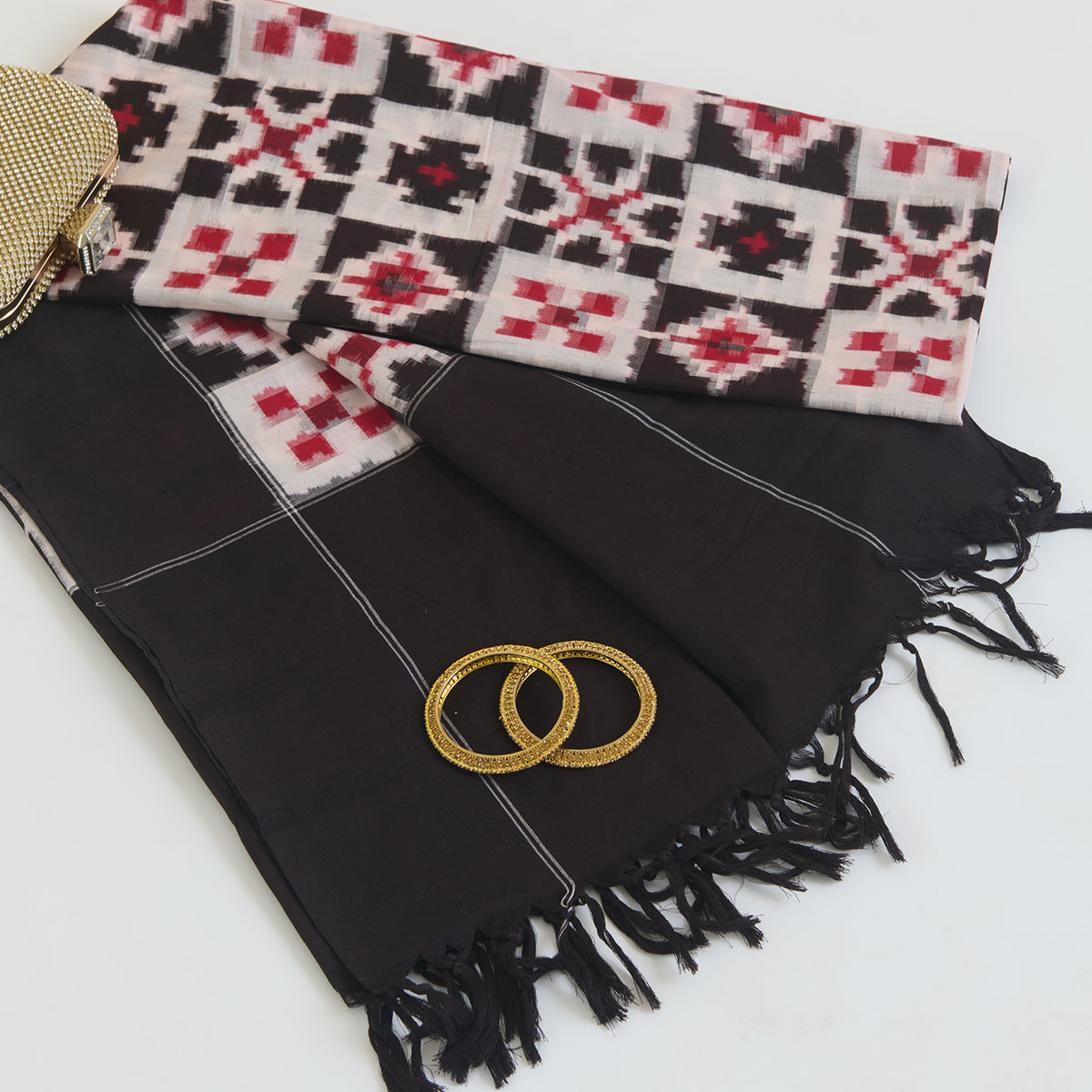 Charcoal Cotton Silk Ikat Patola Dupatta