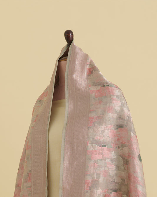 Dusty Green Chanderi Shimmer Tanchoi Dupatta