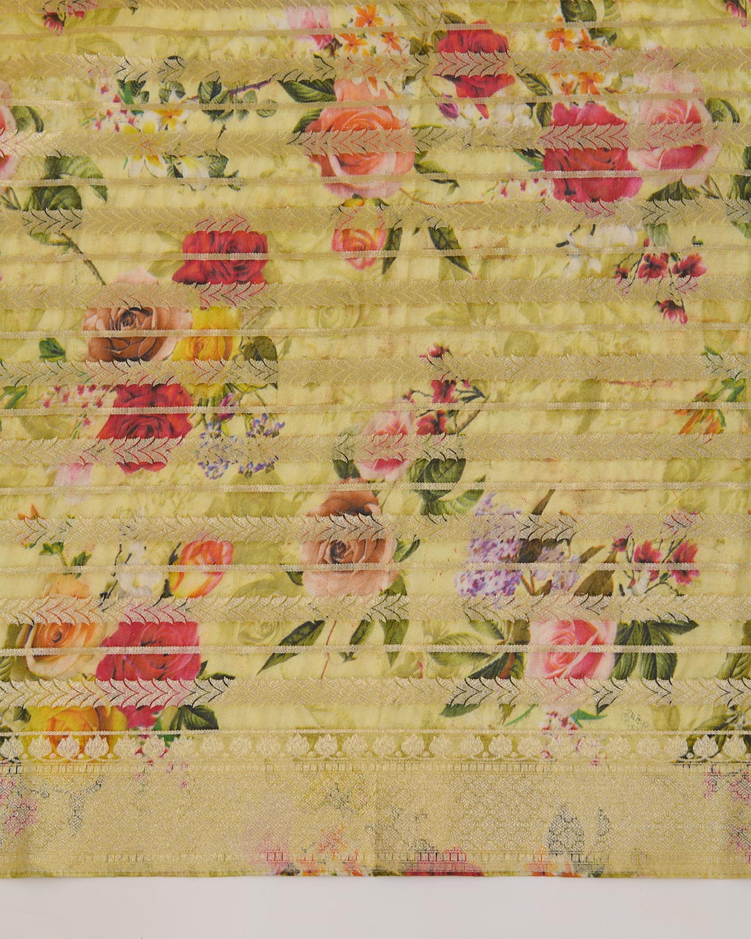 Green Chiniya Silk Hand Woven Floral Print Dupatta