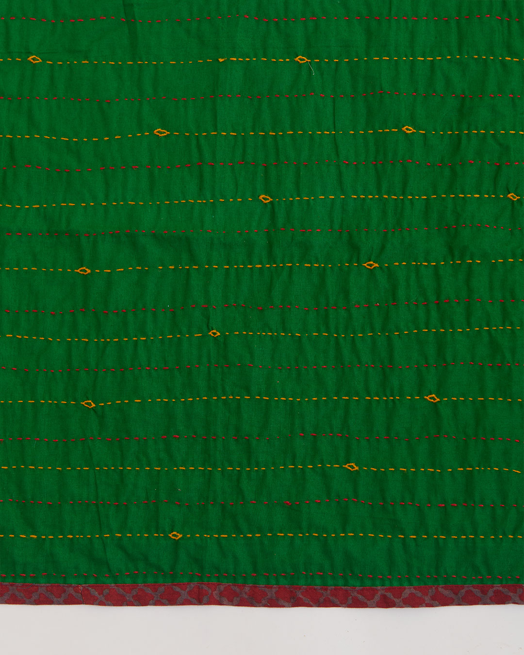 Green Cotton Katha Work Ajrak Patti Stole Dupatta