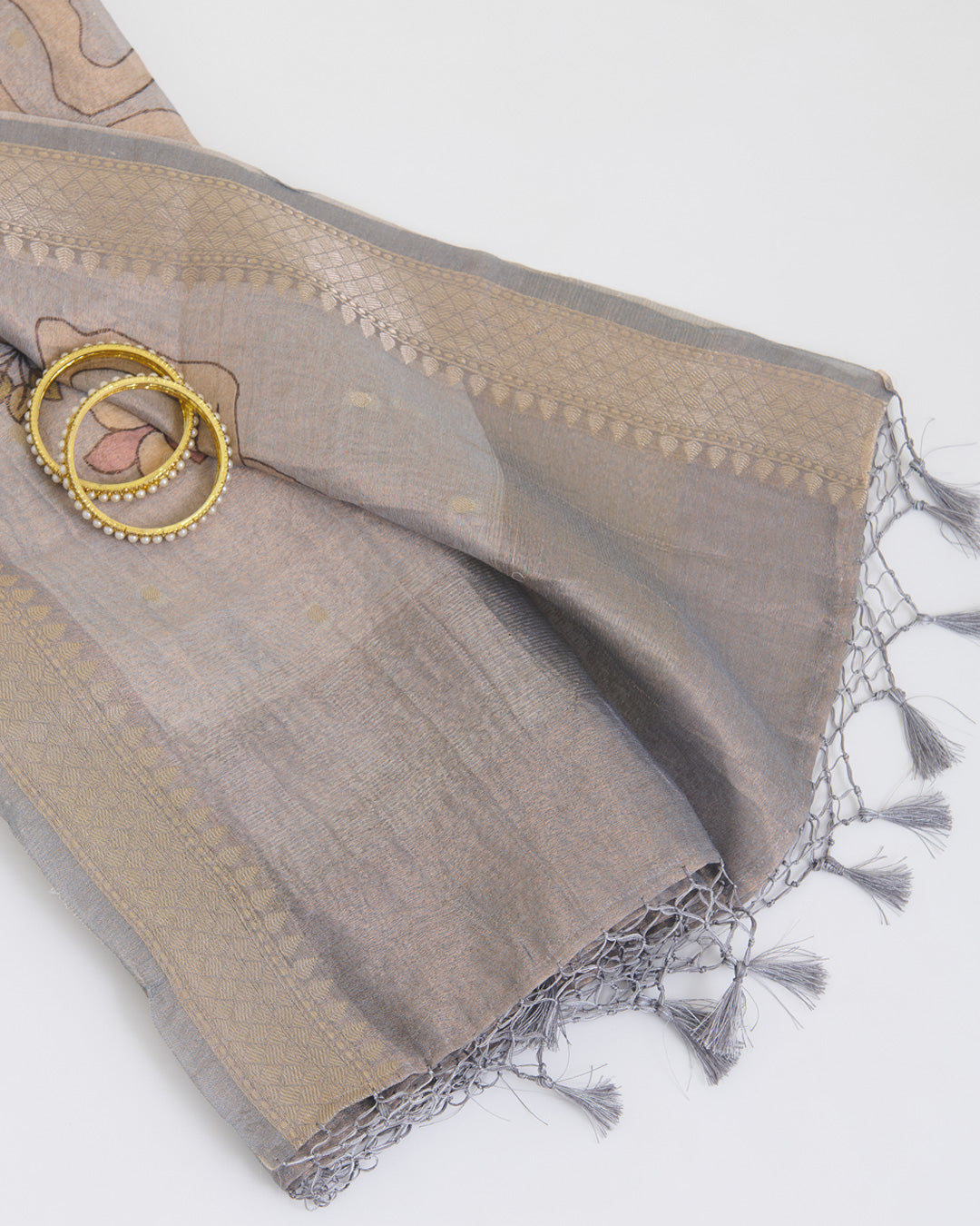 Grey Chanderi Tissue Kalamkari Digital Printed Dupatta