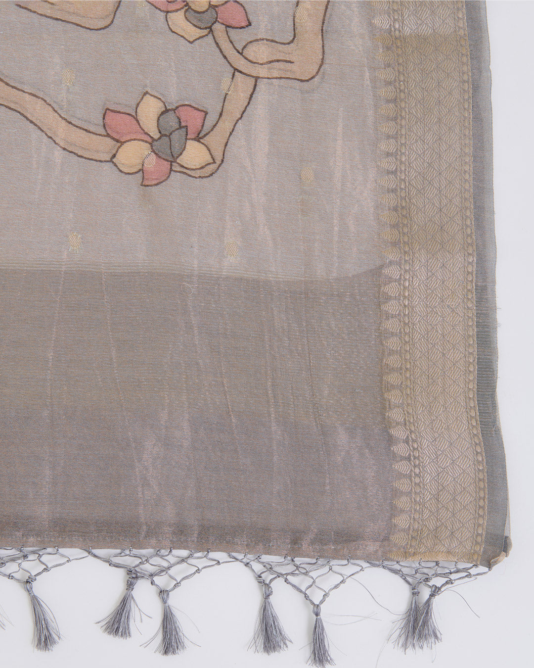 Grey Chanderi Tissue Kalamkari Digital Printed Dupatta