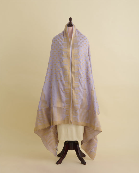 Lavender Chanderi Handloom Lucknowi Dupatta