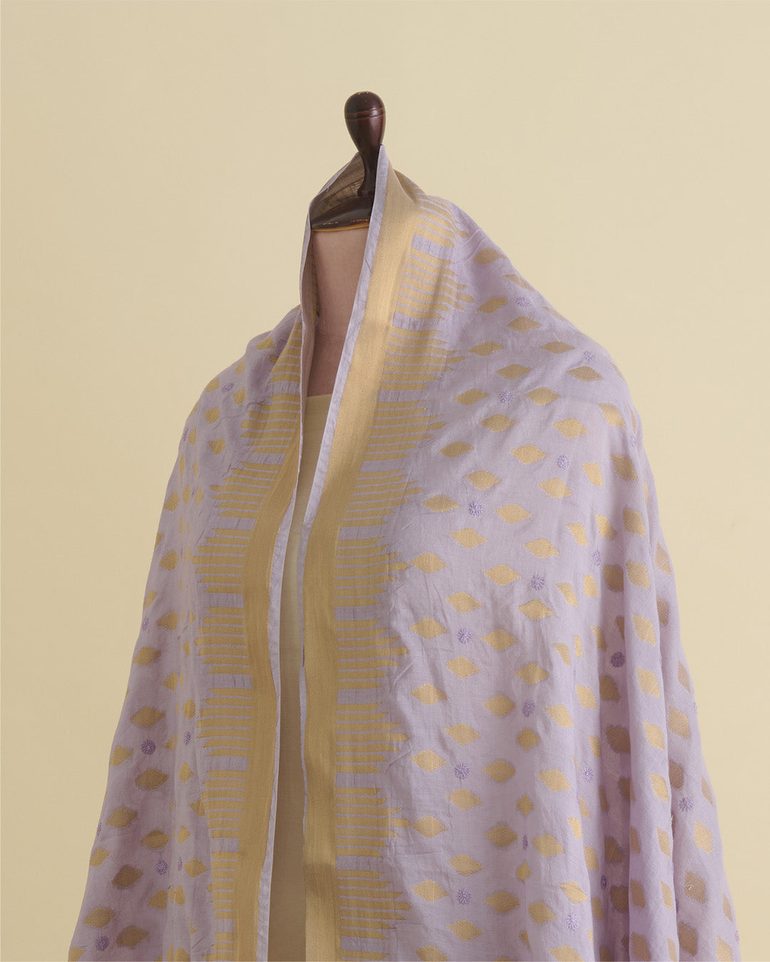 Lavender Chanderi Handloom Lucknowi Dupatta