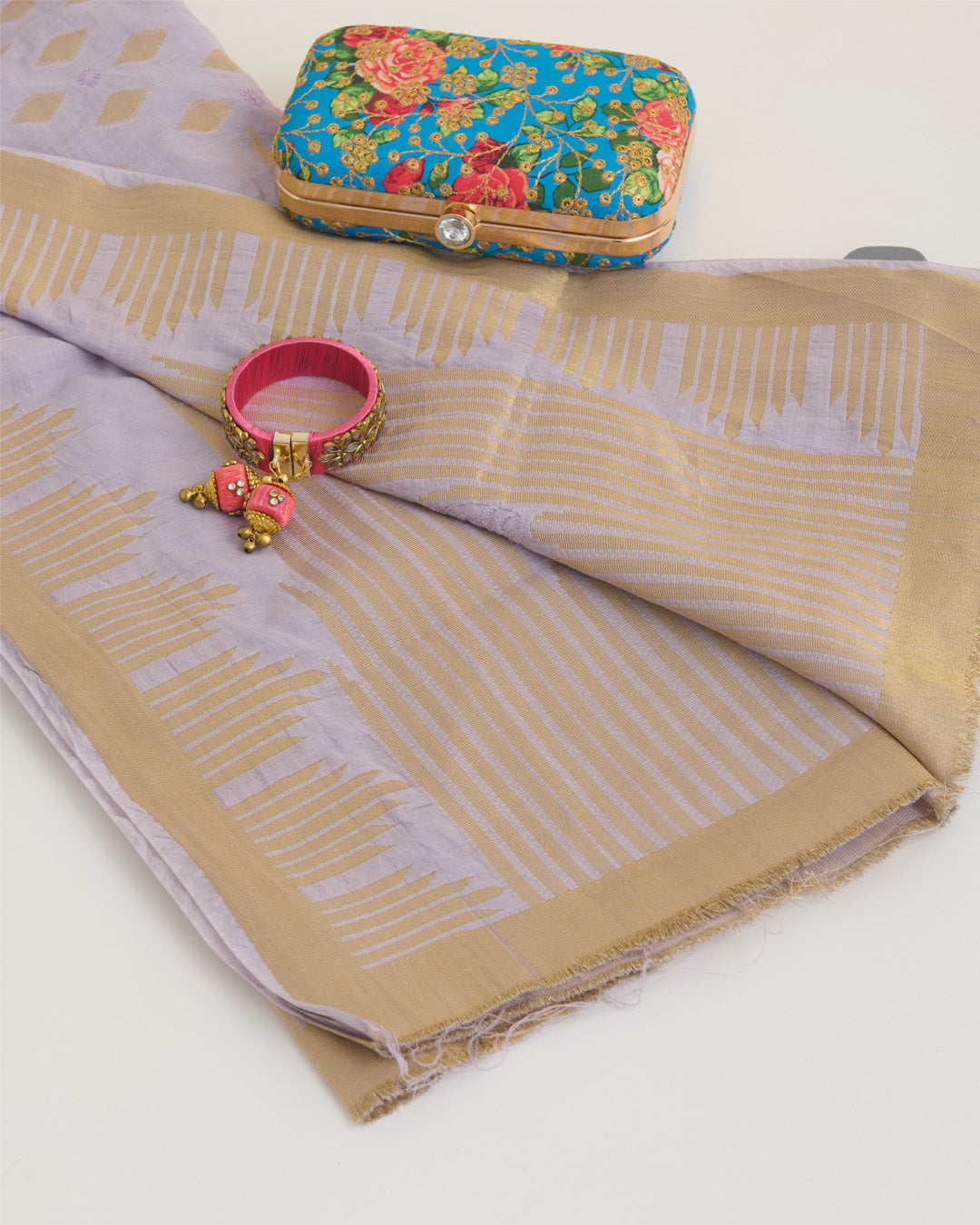 Lavender Chanderi Handloom Lucknowi Dupatta