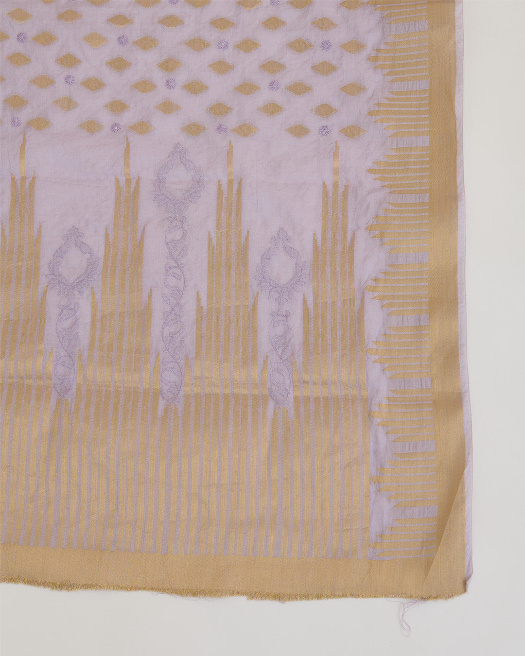 Lavender Chanderi Handloom Lucknowi Dupatta