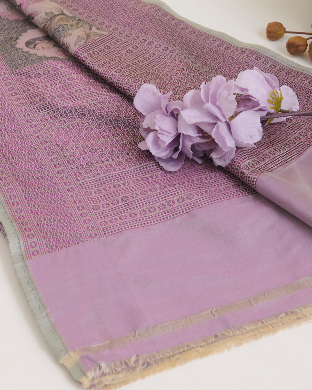 Misty Lilac Grey Chanderi Shimmer Tanchoi Dupatta