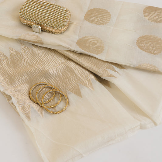 Natural Chanderi Crush Gold Polka Pallu Dupatta