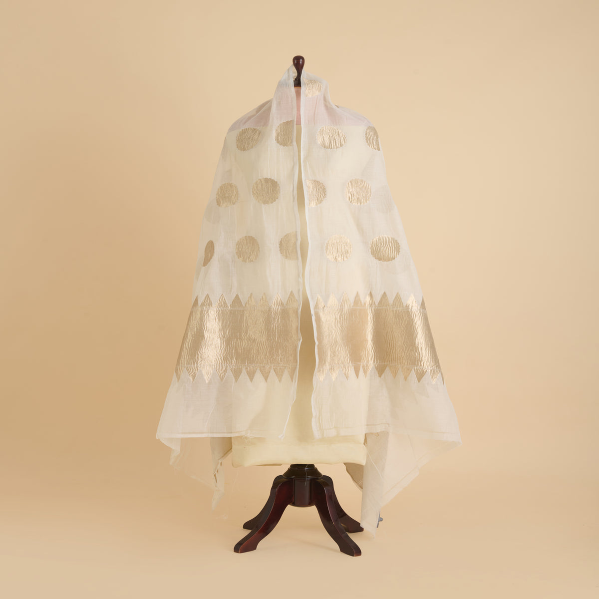 Natural Chanderi Crush Gold Polka Pallu Dupatta