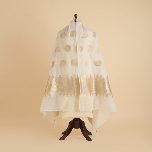 Natural Chanderi Crush Gold Polka Pallu Dupatta