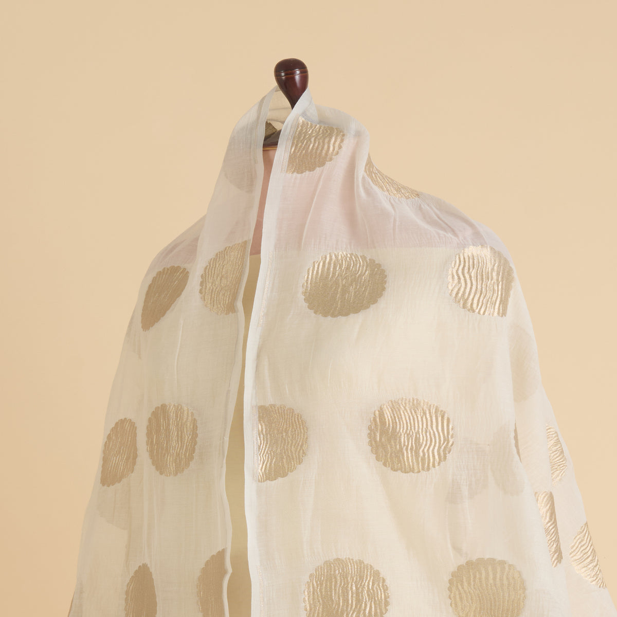 Natural Chanderi Crush Gold Polka Pallu Dupatta
