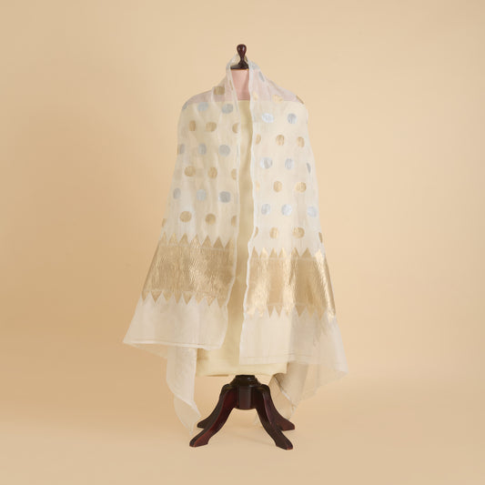 Natural Chanderi Crush Gold Silver Polka Pallu Dupatta