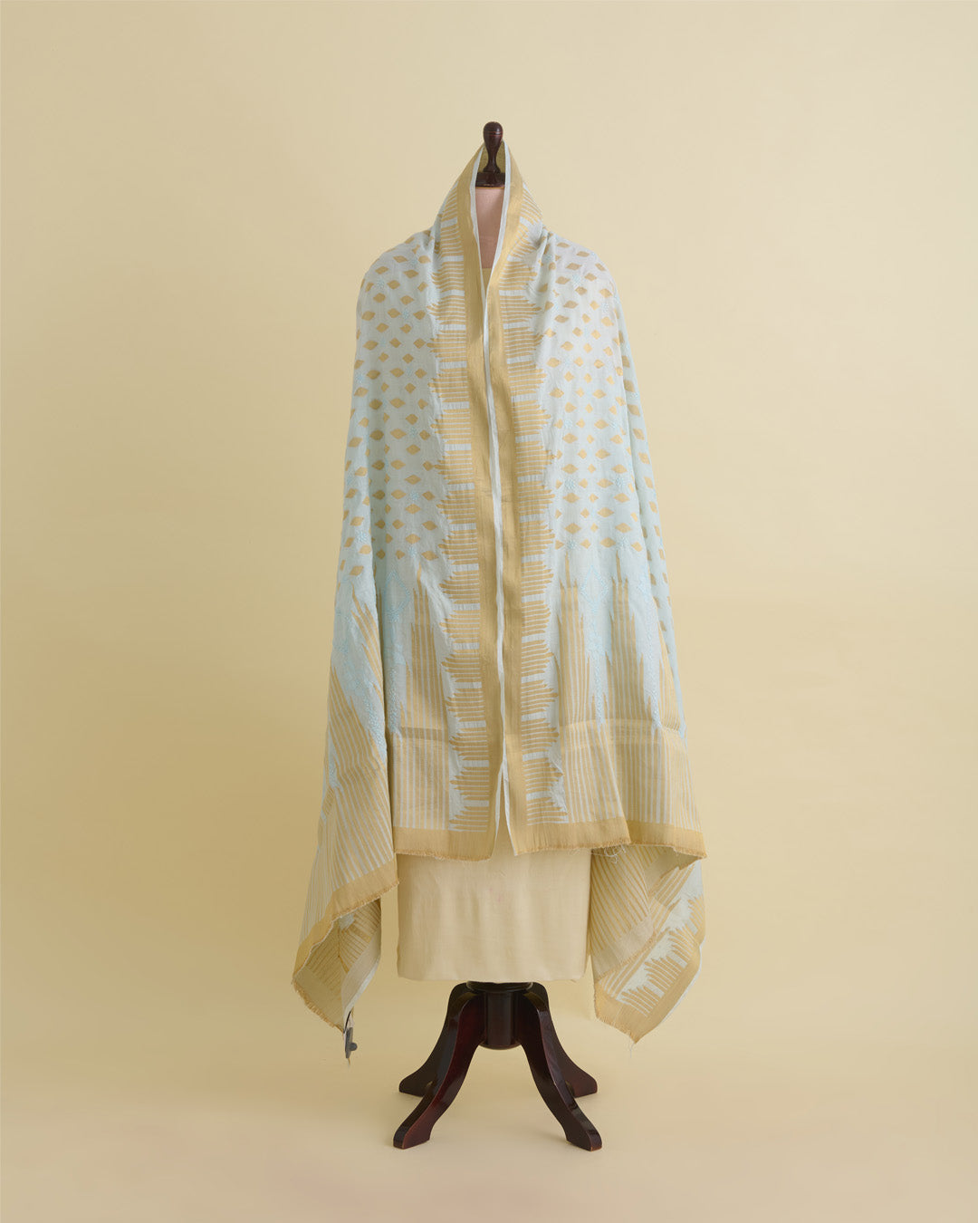 Powder Blue Chanderi Handloom Lucknowi Dupatta