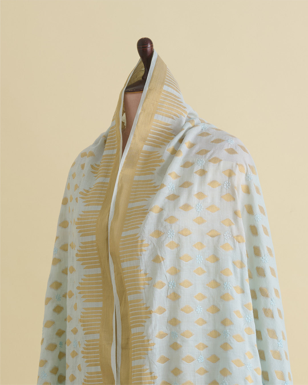 Powder Blue Chanderi Handloom Lucknowi Dupatta