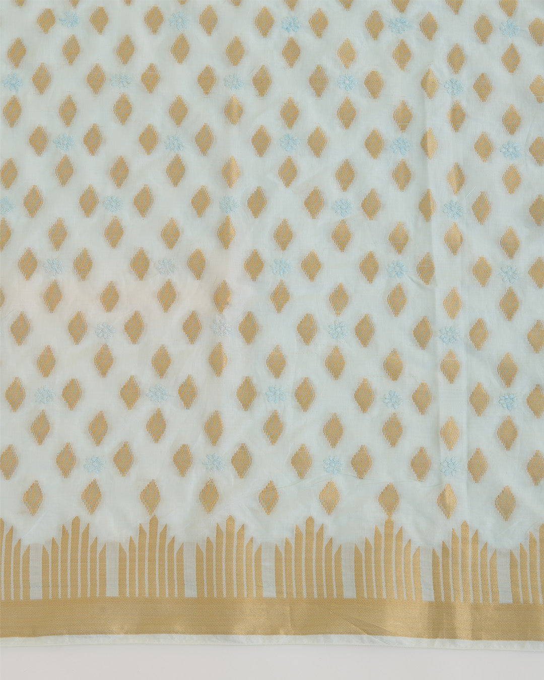 Powder Blue Chanderi Handloom Lucknowi Dupatta