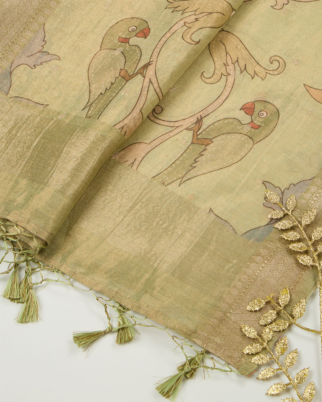 Pista Green Chanderi Kalamkari Printed Woven Dupatta
