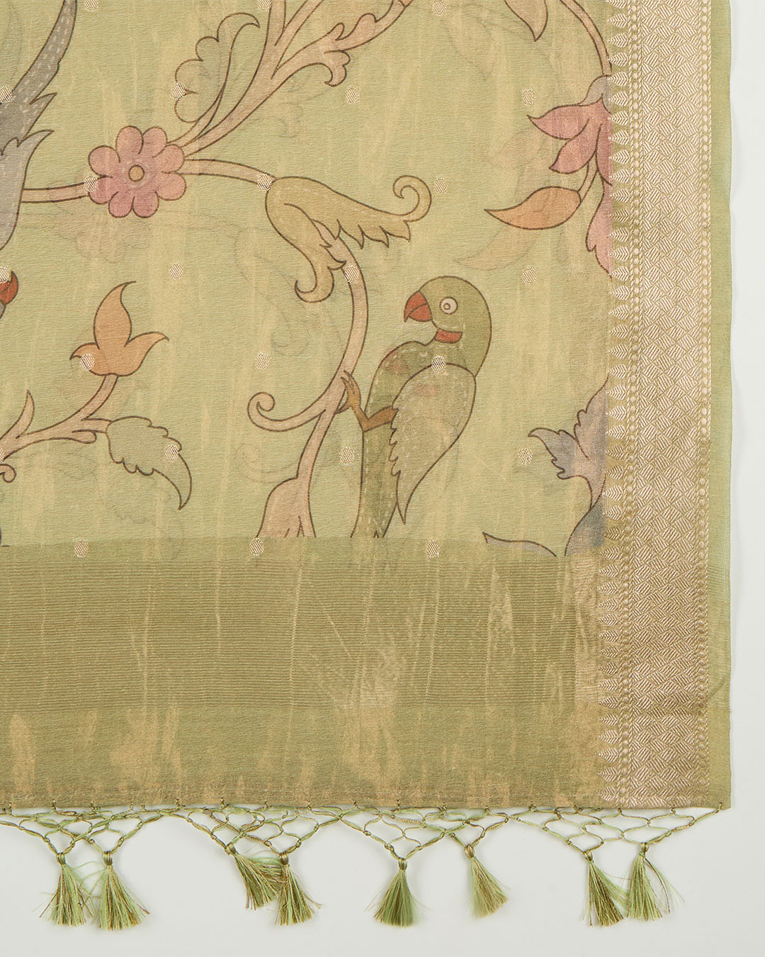Pista Green Chanderi Kalamkari Printed Woven Dupatta
