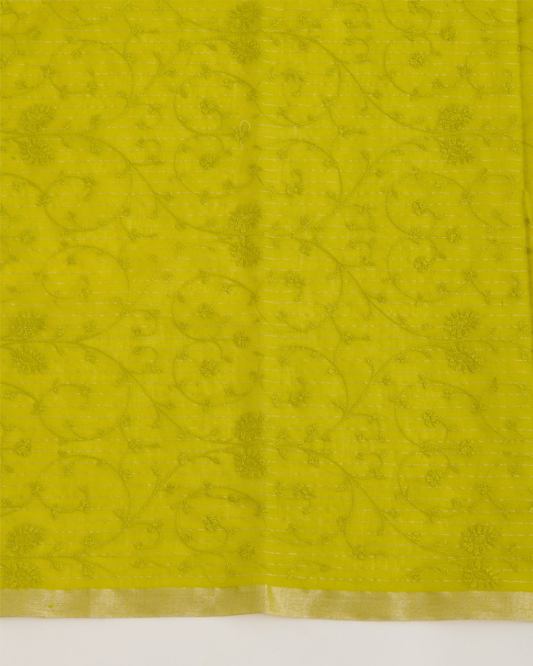 Lime Green Chanderi Zari Stripes Resham Jaal Embroidery Dupatta