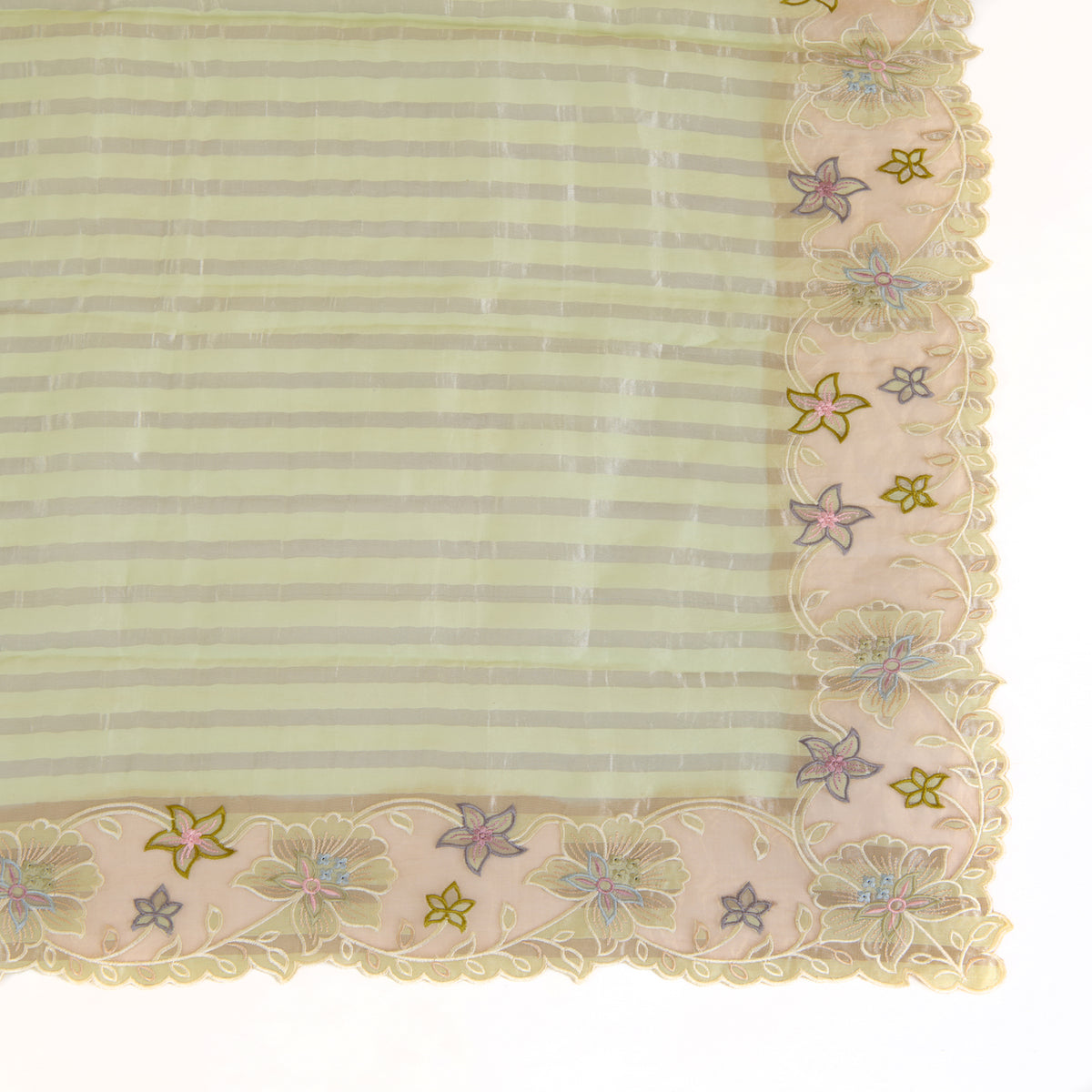 Pista Green Chanderi Tissue Stripes Resham Embroidery Pallu Border Dupatta