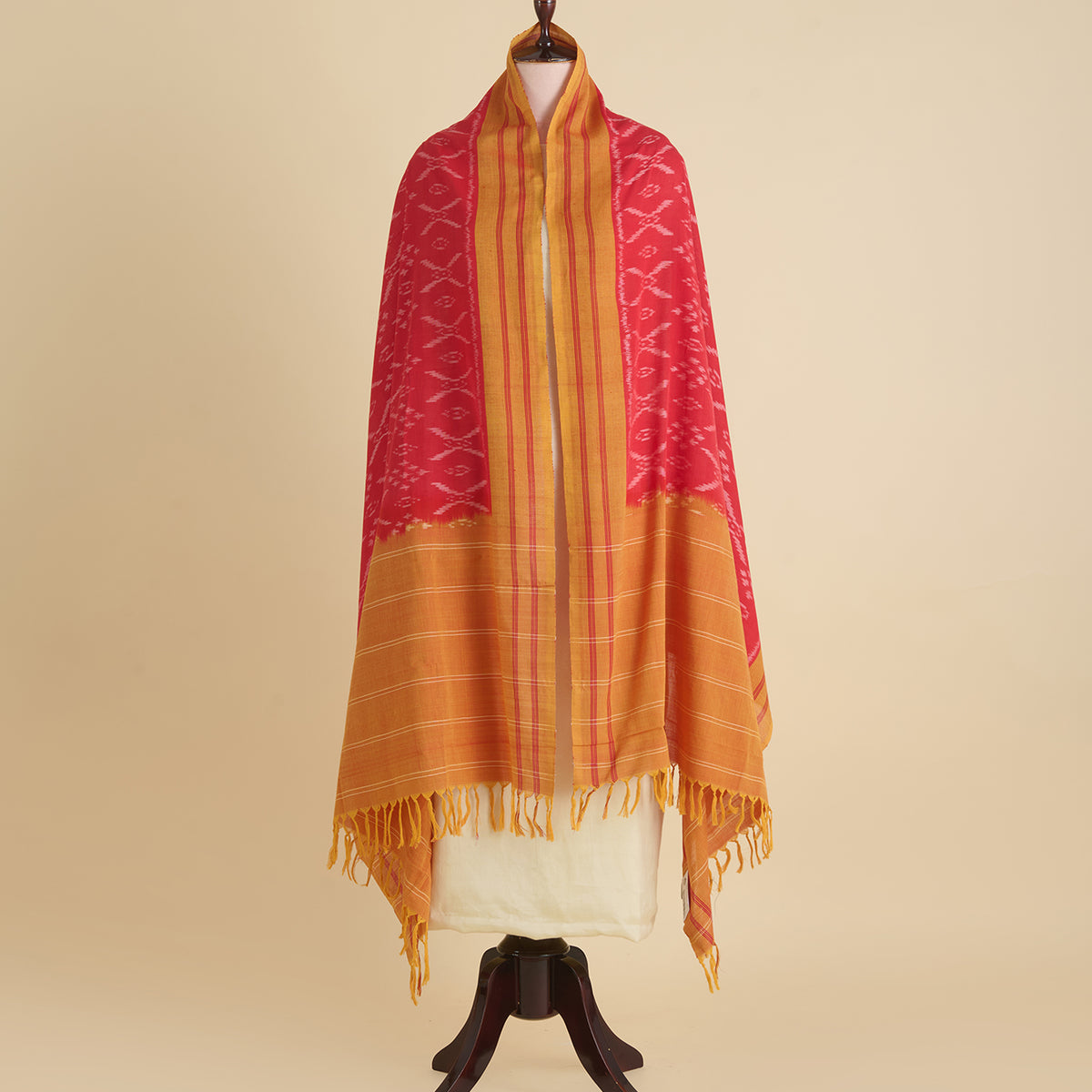 Red Blue Cotton Silk Ikat Patola Dupatta