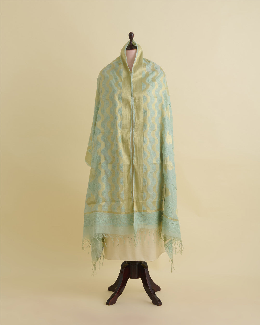 Sea Green Chanderi Handloom Lucknowi Dupatta