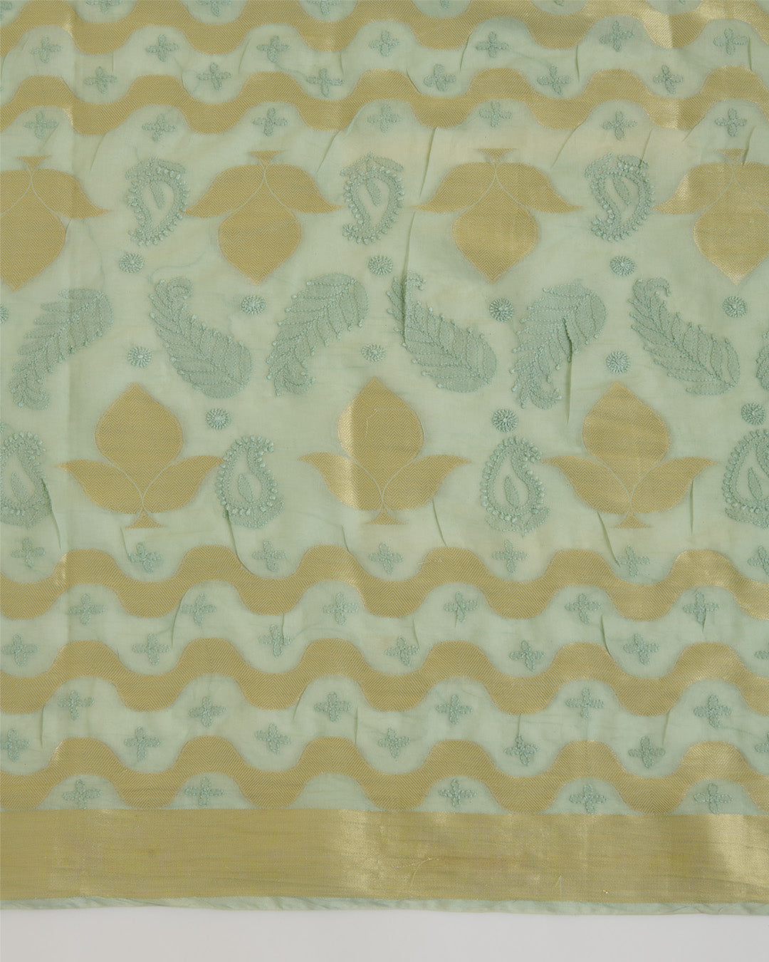 Sea Green Chanderi Handloom Lucknowi Dupatta