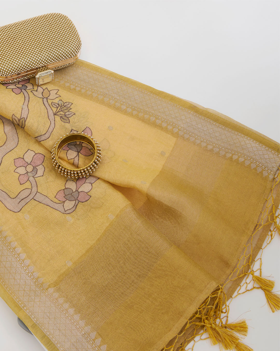 Yellow Chanderi Tissue Kalamkari Digital Printed Dupatta