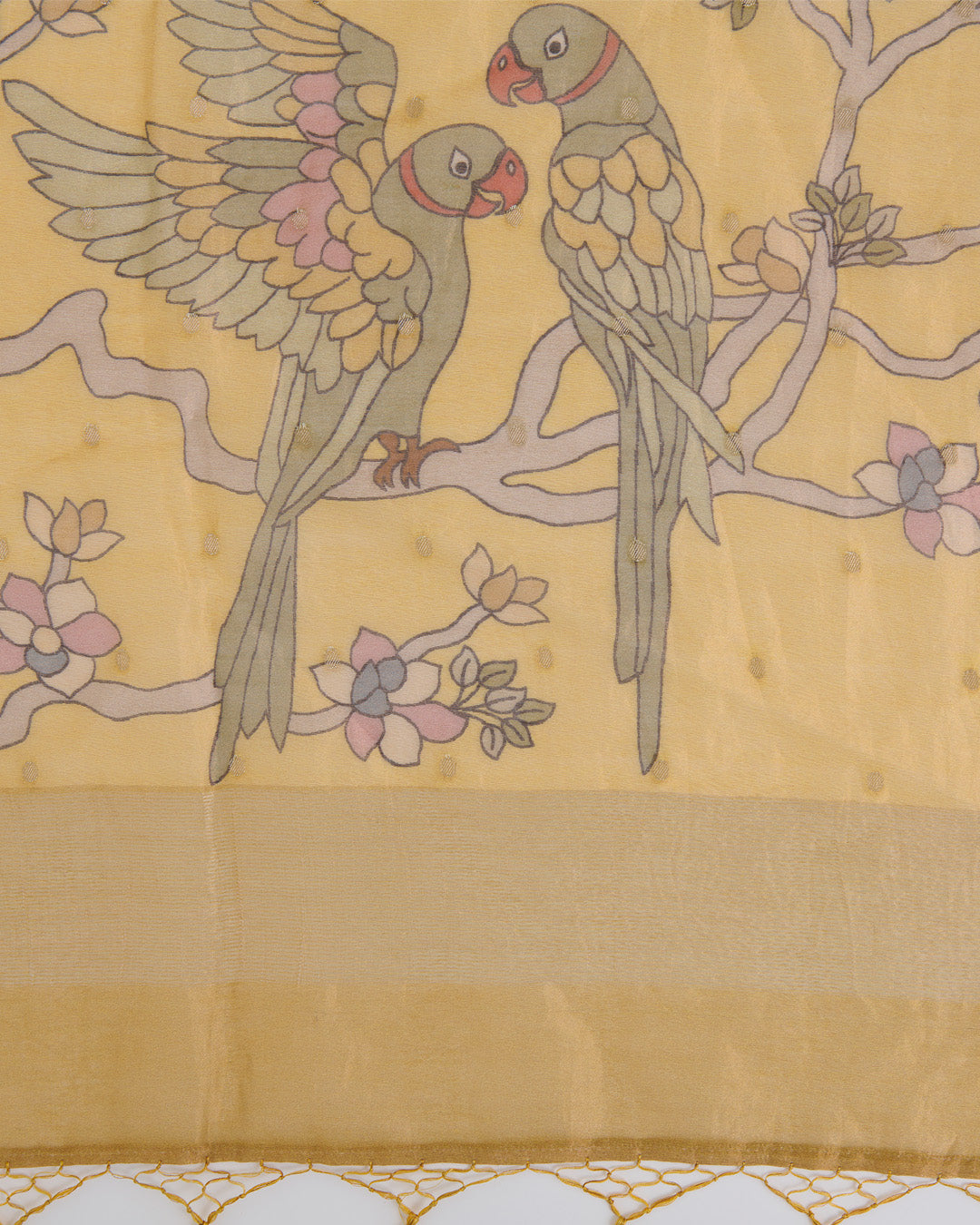 Yellow Chanderi Tissue Kalamkari Digital Printed Dupatta