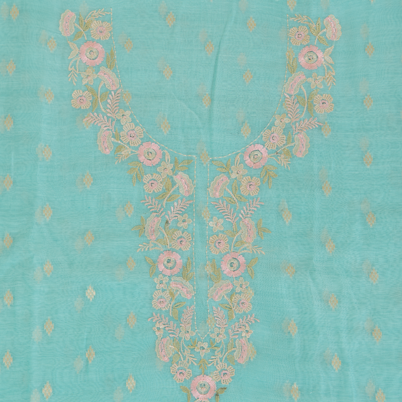 Aqua Blue Fine Chanderi Woven Suit with Embroidered Dupatta